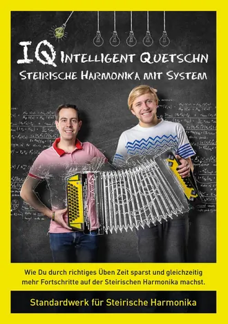 Buchcover „IQ Intelligent Quetschn“, Standardwerk für Steirische Harmonika